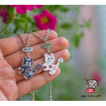 Кулон для двоих друзей Best Friends Черный и белый кот. Цена за набор